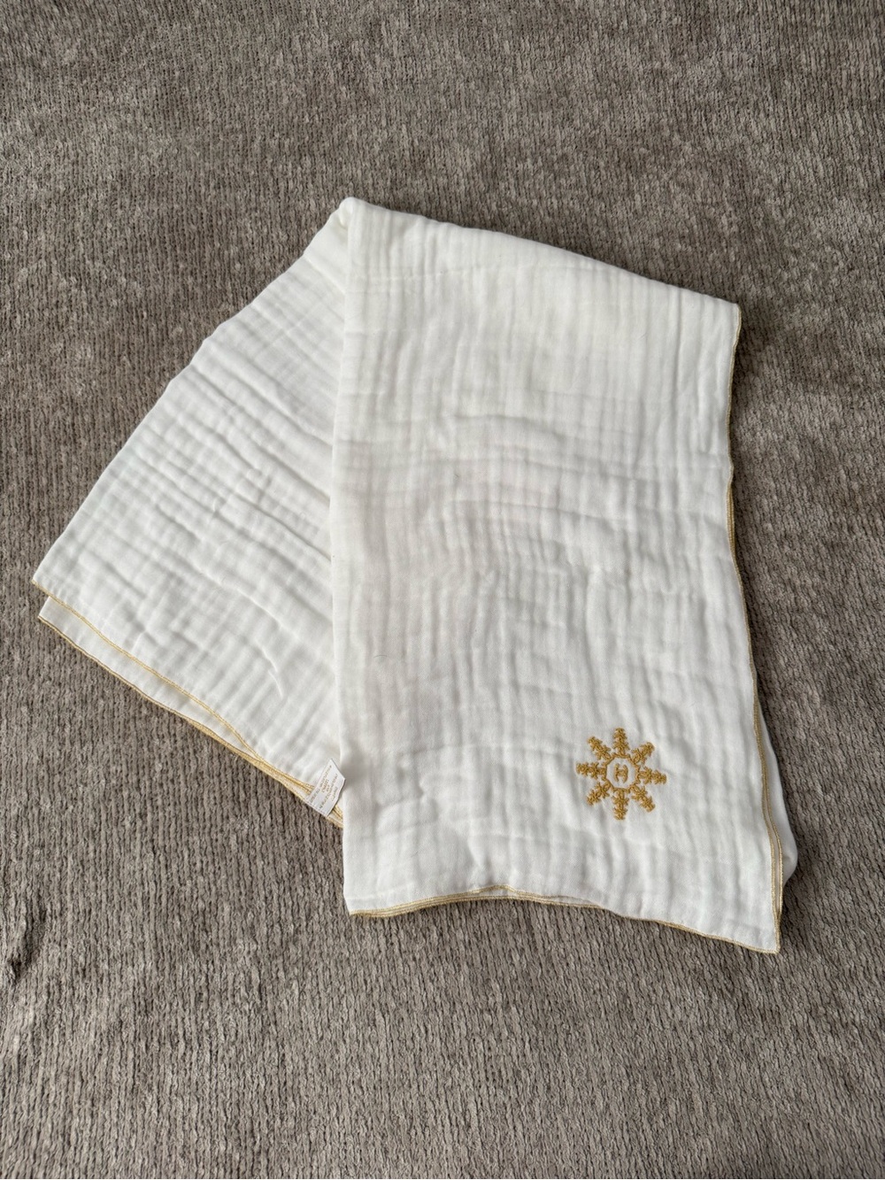 Chanel Beauté White Gold Embroidered Cotton Gauze Scarf Wrap Made In France